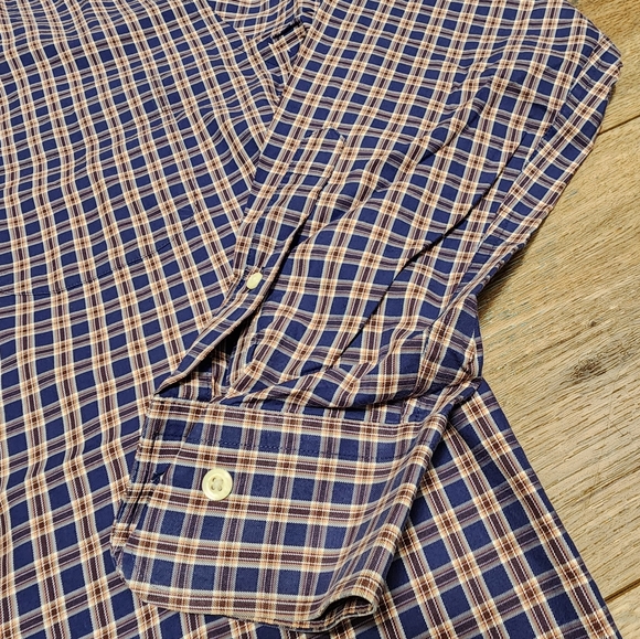 Peter Millar Button Down Shirt Men’s Large Long Sleeve Brown Navy Blue - Picture 4 of 6